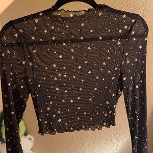 STAR MESH LONG SLEEVE CROP TOP